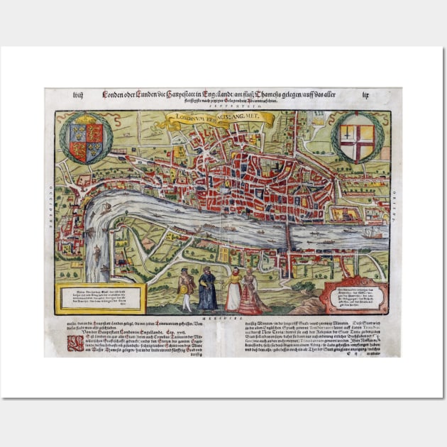 Vintage Map of London England (1598) Wall Art by Bravuramedia